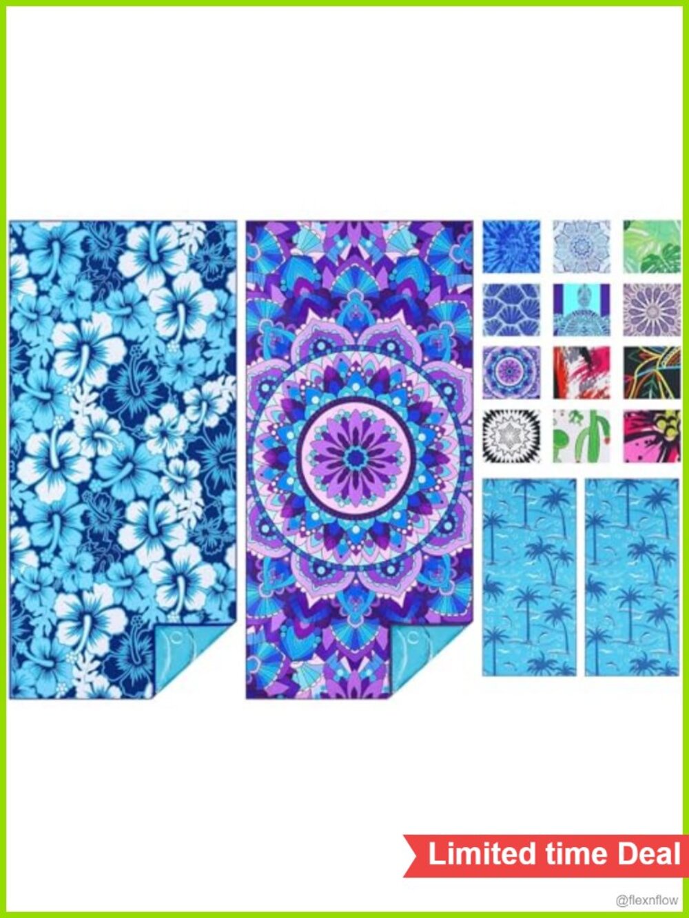 Microfiber Beach Towel Extra Large 71x32 Floral Mandala 2 Pack